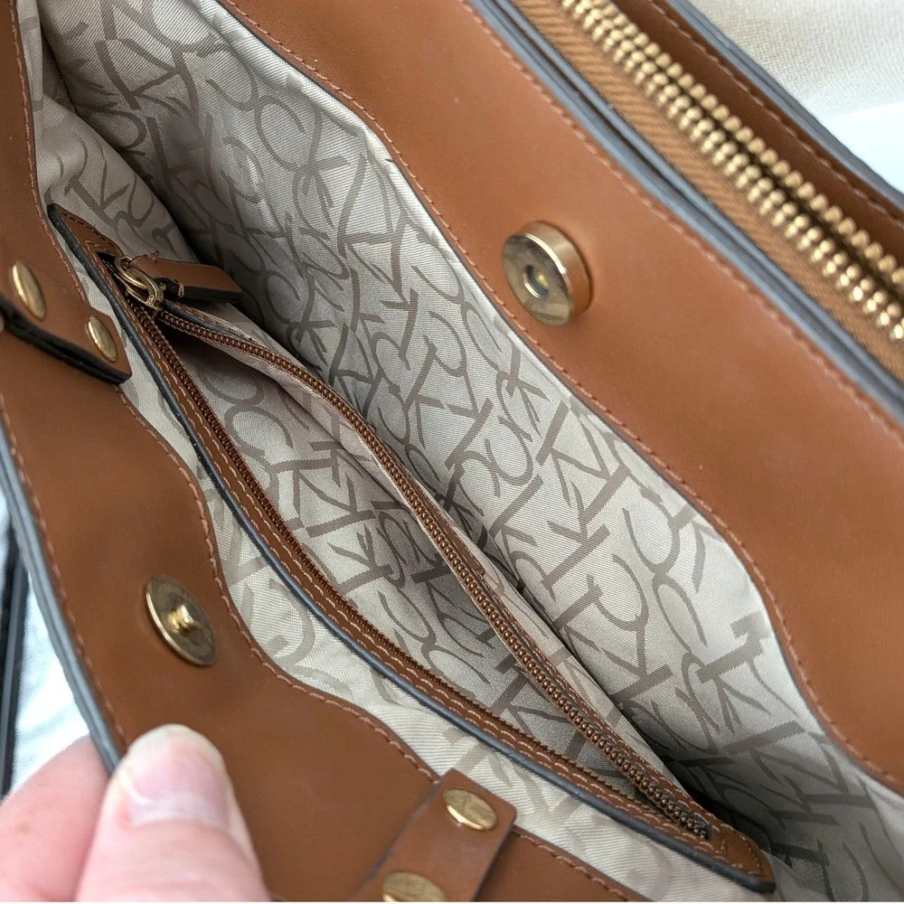 Calvin Klein Monogram Satchel Shoulder Bag Brown‎ Logo Crossbody